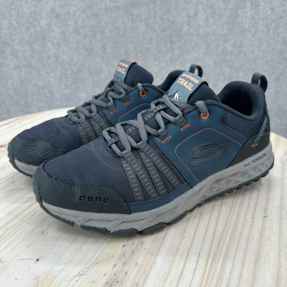 Skechers Escape Plan Trail All-Terrain Mens 8.5 Navy Orange Hiking Sneakers